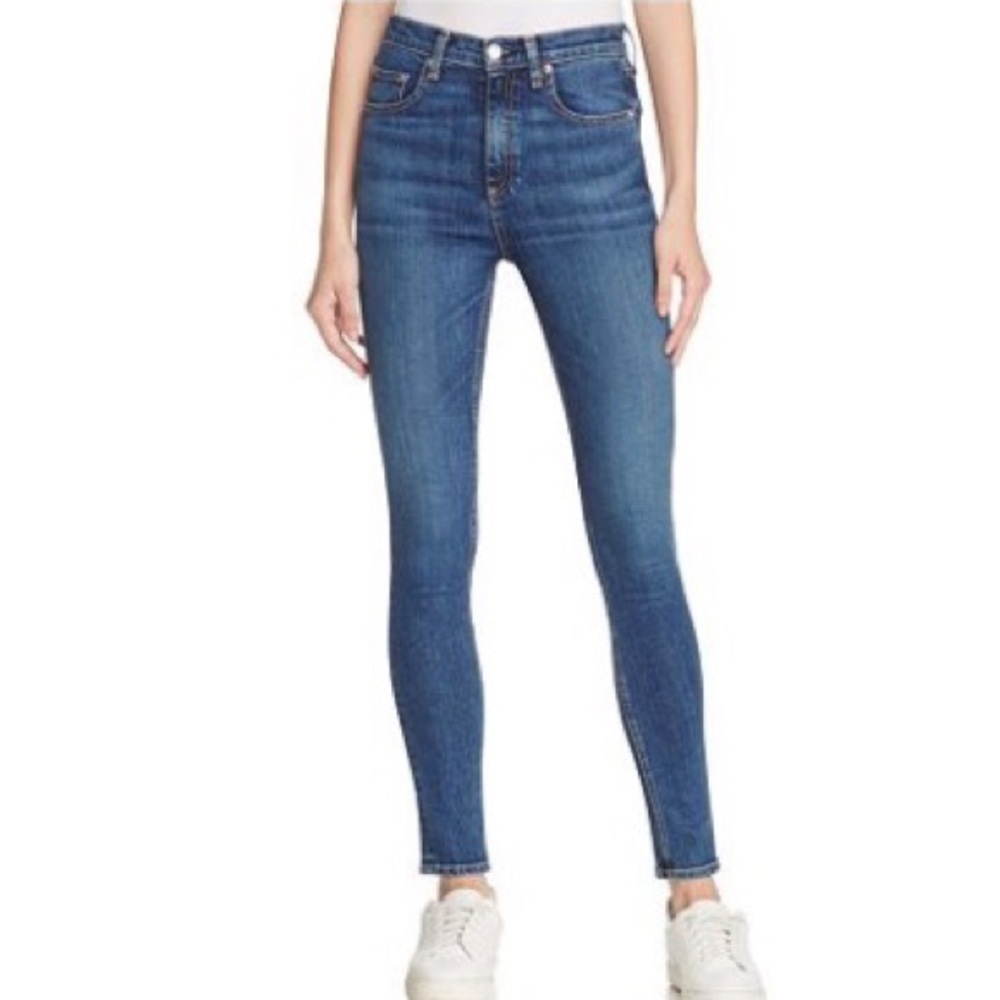 rag & bone Dive high rise skinny jeans in eddy‎ medium wash Deconstructed pocket